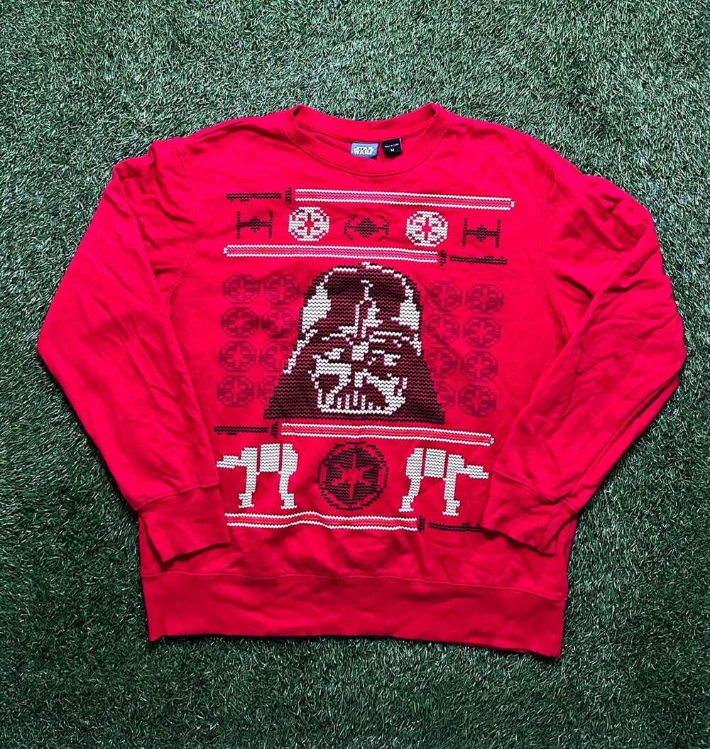 Star Wars Darth Vader Holiday Christmas Sweater Mens Size Medium Red Crewneck Sw